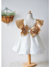 Ivory Satin Gold Sequin V Back Fashion Flower Girl Dress Ivory Satin Gold Sequin V Back Fashion Flower Girl Dress